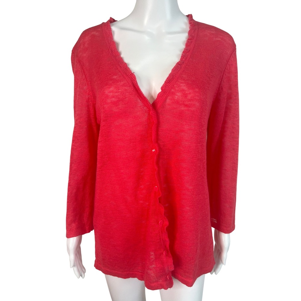 Covington Women's Large Sweater Cardigan Pink Ruffle Trim Knit Whimsical NWT